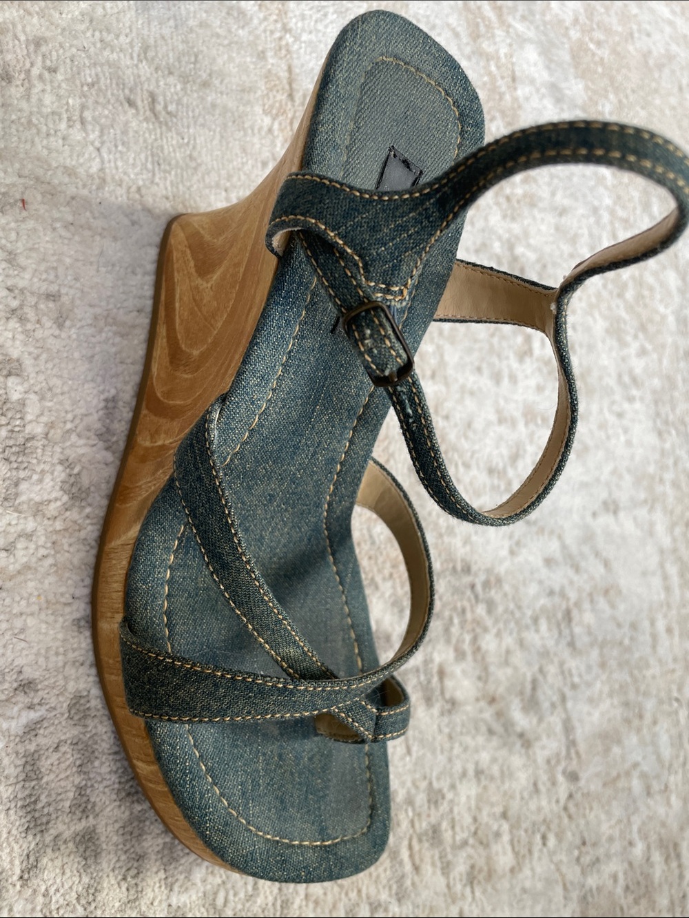 Splash Denim wooden Wedge Sandals - Picture 5 of 5